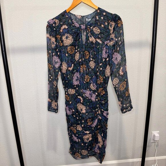 Veronica Beard Peppa Floral Mini Dress Floral Print Metallic Silk Chiffon Size 0 - Picture 5 of 12